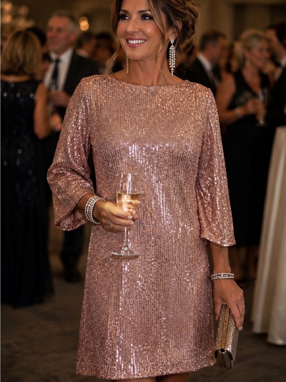 ✨ Stunning ANN TAYLOR LOFT Rose Gold Sequin Balloon-Sleeve Shift Dress SZ 10 NWT